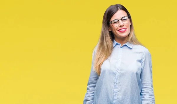 Jonge Mooie Zakenvrouw Bril Geïsoleerde Achtergrond Winking Kijken Naar Camera — Stockfoto