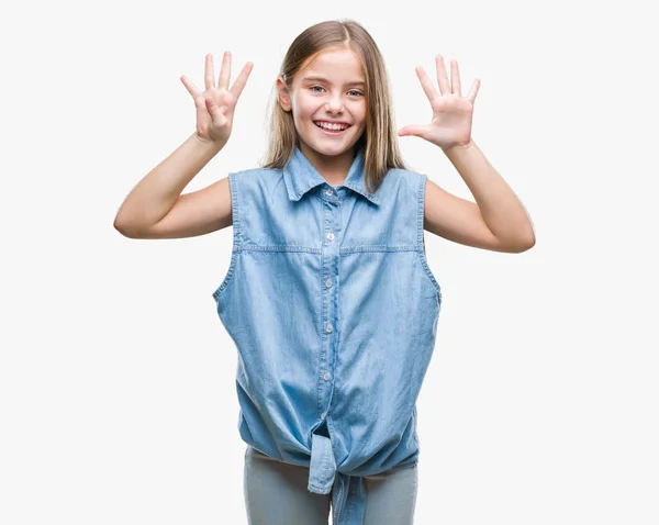 Молода Красива Дівчина Над Ізольованим Тлом Показує Вказує Пальцями Номер — стокове фото