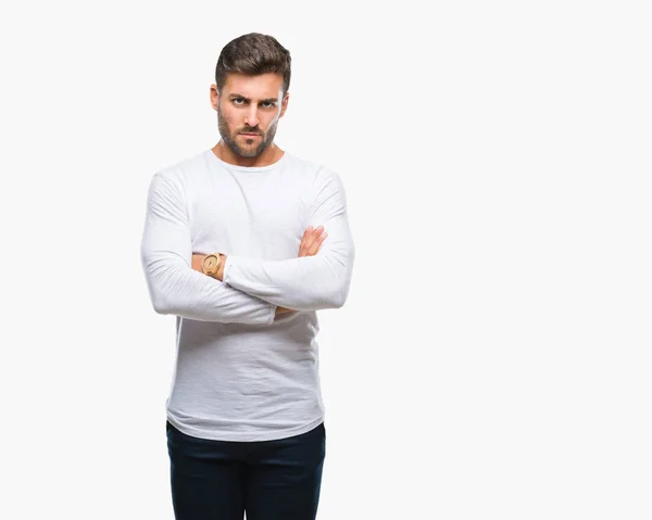 Joven Hombre Guapo Sobre Fondo Aislado Escéptico Nervioso Desaprobando Expresión —  Fotos de Stock