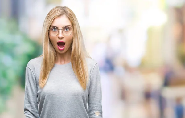 Young Beautiful Blonde Woman Wearing Glasses Isolated Background Afraid Shocked — Stock Photo, Image