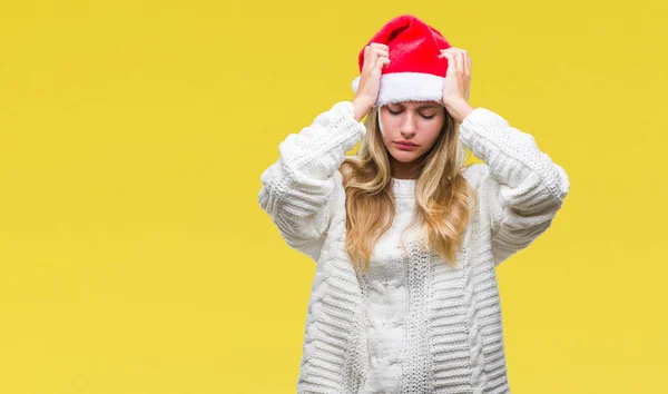 Joven Hermosa Mujer Rubia Con Sombrero Navidad Sobre Fondo Aislado —  Fotos de Stock