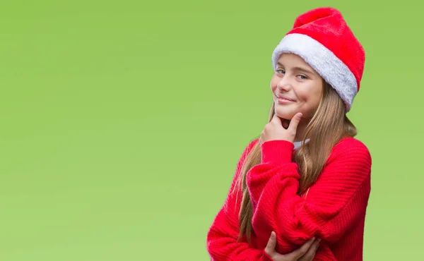 Mooi Meisje Dragen Kerstmuts Geïsoleerde Achtergrond Zoek Vertrouwen Camera Met — Stockfoto