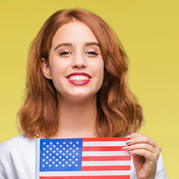 Joven Hermosa Mujer Sosteniendo Bandera América Sobre Fondo Aislado Con —  Fotos de Stock