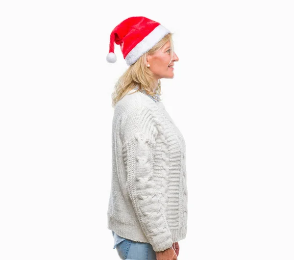 Middle Age Blonde Woman Wearing Christmas Hat Isolated Background Looking — Stock Photo, Image