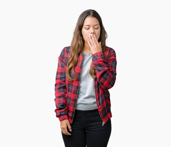 Junge Schöne Brünette Frau Trägt Eine Jacke Über Isoliertem Hintergrund — Stockfoto