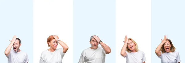 Collage Group Middle Age Senior People Wearing White Shirt Isolated — Stock Photo, Image