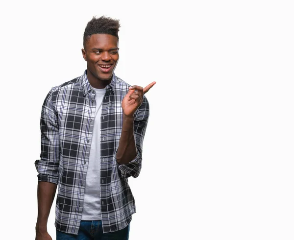 Jovem Afro Americano Sobre Fundo Isolado Com Grande Sorriso Rosto — Fotografia de Stock