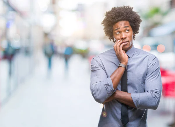 Afro Americano Uomo Affari Sfondo Isolato Pensando Cercando Stanco Annoiato — Foto Stock