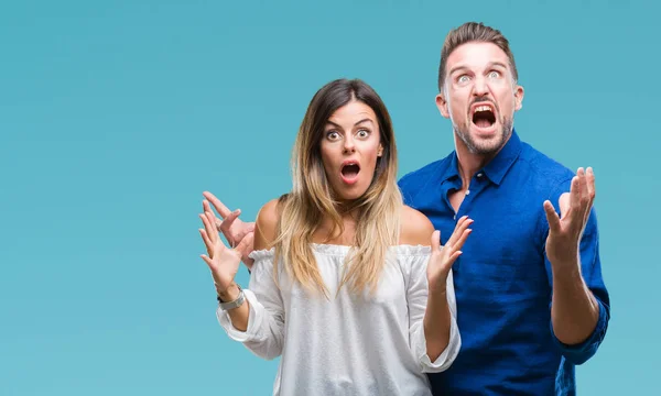 Young Couple Love Isolated Background Crazy Mad Shouting Yelling Aggressive — Stock Photo, Image