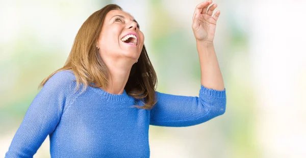 Middle Age Beautiful Woman Wearing Winter Sweater Isolated Background Dancing — Stock Photo, Image