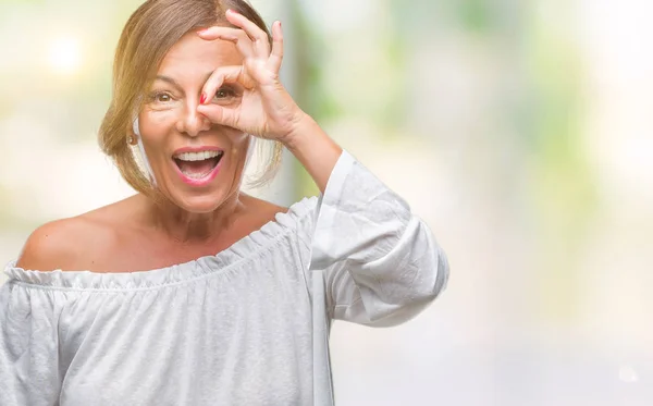 Middle Age Senior Hispanic Woman Isolated Background Doing Gesture Hand — Stock Photo, Image