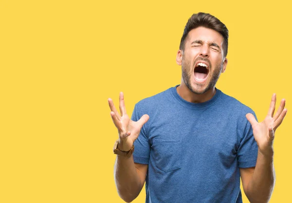 Young Handsome Man Isolated Background Crazy Mad Shouting Yelling Aggressive — Stock Photo, Image