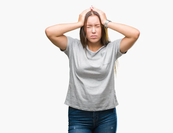 Çünkü Çaresiz Stresli Baş Ağrısı Acı Izole Arka Plan Üzerinde — Stok fotoğraf