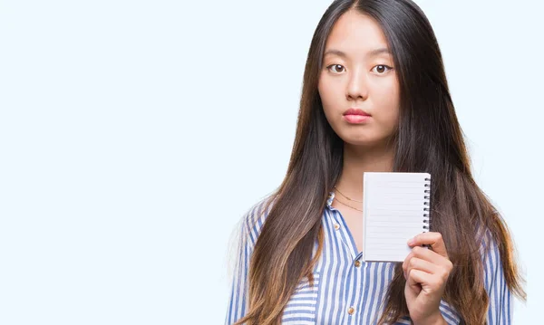 Young Asian Woman Holding Notebook Isolated Background Confident Expression Smart — Stock Photo, Image