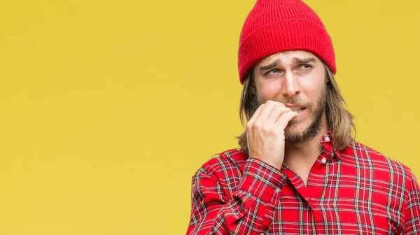 Young Handsome Man Long Hair Wearing Red Cap Isolated Background — Stock Photo, Image