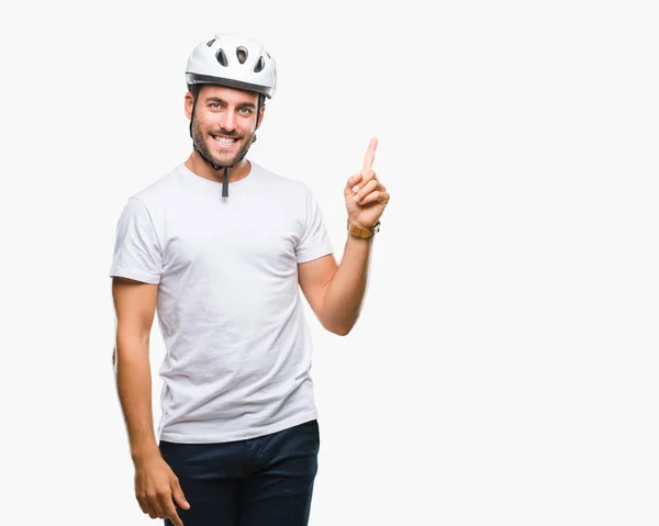 Joven Hombre Guapo Con Casco Seguridad Ciclista Sobre Fondo Aislado —  Fotos de Stock