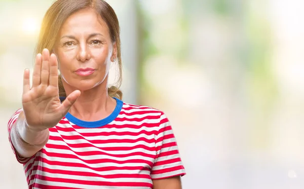 Ältere Hispanische Frau Mittleren Alters Mit Isoliertem Hintergrund Die Aufhört — Stockfoto