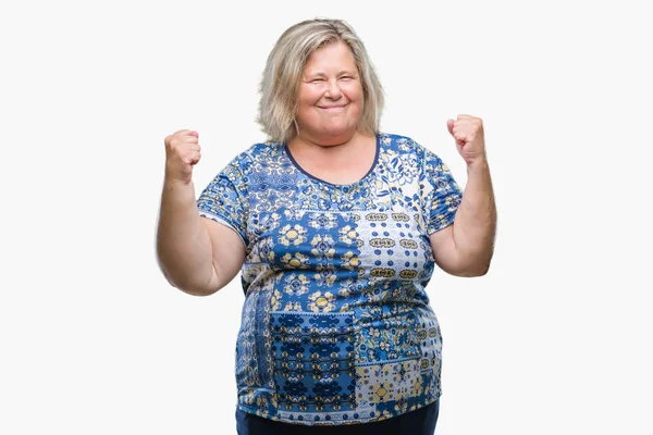Kıdemli Artı Boyutu Beyaz Kadın Izole Arka Çok Mutlu Heyecanlı — Stok fotoğraf