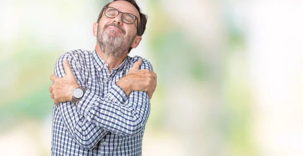 Bonito Homem Meia Idade Elegante Seniores Vestindo Óculos Sobre Fundo — Fotografia de Stock