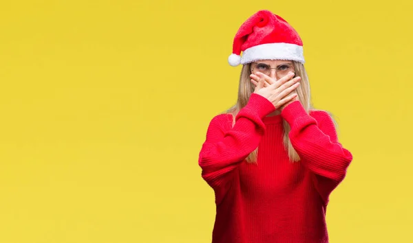 Unga Vackra Blonda Kvinnan Bär Jul Hatt Över Isolerade Bakgrund — Stockfoto