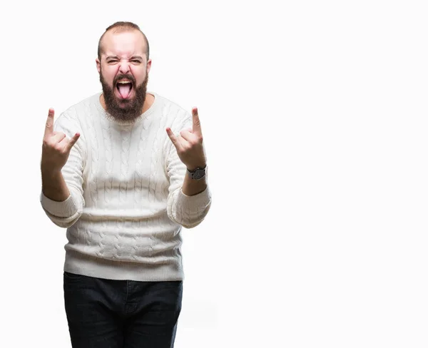 Young Caucasian Hipster Man Wearing Winter Sweater Isolated Background Shouting — Stock Photo, Image