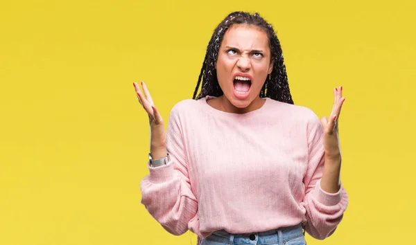 Jovem Trançado Cabelo Afro Americano Menina Vestindo Suéter Sobre Fundo — Fotografia de Stock