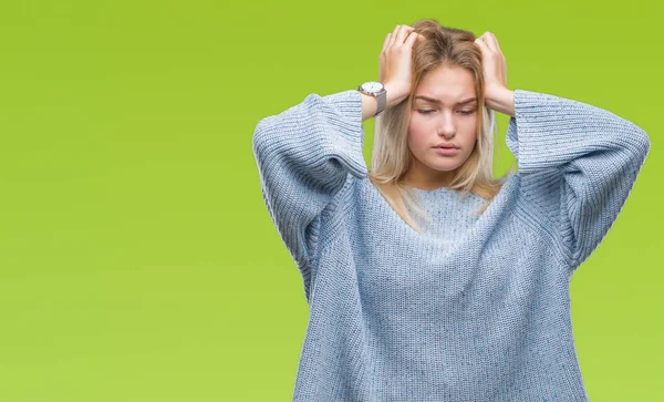 Mulher Branca Jovem Vestindo Camisola Inverno Sobre Fundo Isolado Sofrendo — Fotografia de Stock