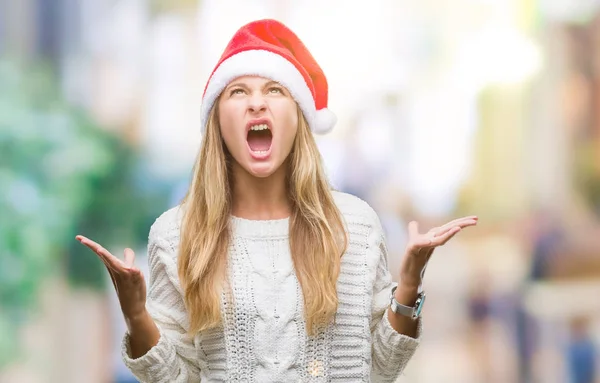 Giovane Bella Donna Bionda Indossa Cappello Natale Sfondo Isolato Pazzo — Foto Stock