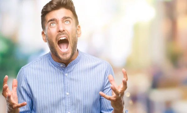Mladý Pohledný Muž Nad Izolované Pozadí Crazy Šílený Křik Řvát — Stock fotografie