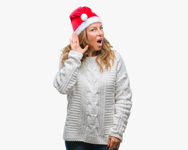 Middle Age Senior Hispanic Woman Wearing Christmas Hat Isolated Background — Stock Photo, Image
