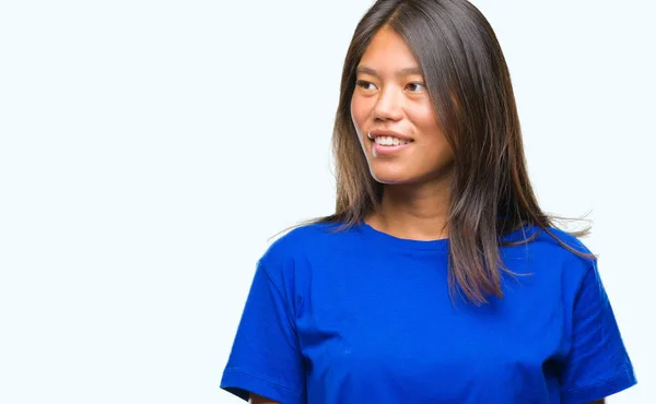 Junge Asiatische Frau Mit Isoliertem Hintergrund Die Mit Einem Lächeln — Stockfoto