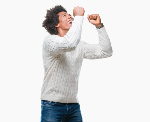 Gelukkig Afro Amerikaanse Zwarte Mens Vieren Zeer Enthousiast Vol Vertrouwen — Stockfoto