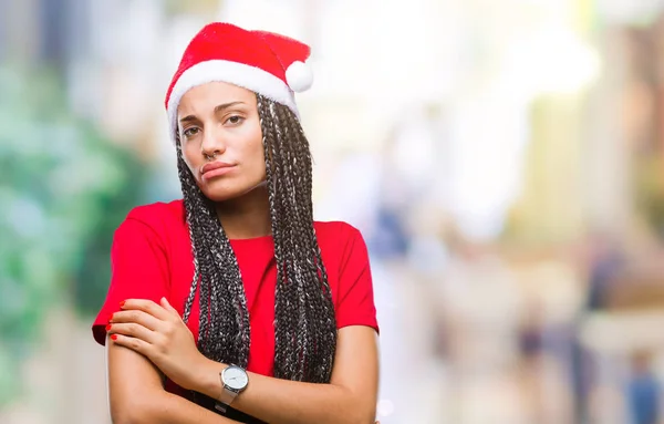 Νέος Braided Μαλλιών Αφρικανικές Αμερικανικές Κορίτσι Φορώντας Καπέλο Χριστουγέννων Πάνω — Φωτογραφία Αρχείου