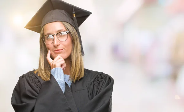 Young Beautiful Woman Wearing Graduated Uniform Isolated Background Hand Chin — Stock Photo, Image