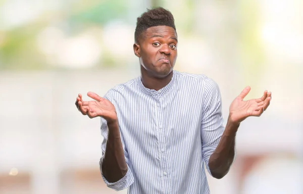 Jonge Afro Amerikaanse Man Geïsoleerde Achtergrond Clueless Verward Expressie Met — Stockfoto