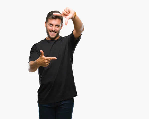 Young Handsome Man Isolated Background Smiling Making Frame Hands Fingers — Stock Photo, Image