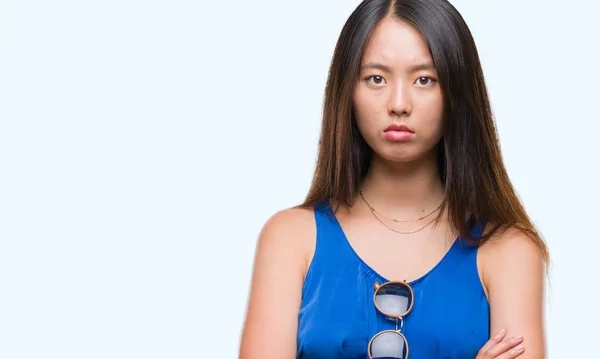 Young Asian Woman Isolated Background Skeptic Nervous Disapproving Expression Face — Stock Photo, Image