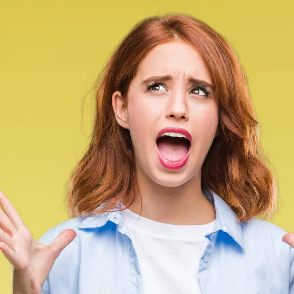 Joven Mujer Negocios Hermosa Sobre Fondo Aislado Celebrando Loco Sorprendido —  Fotos de Stock