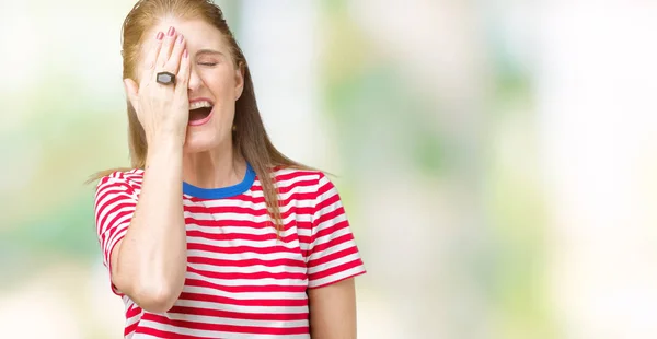 Middle Age Mature Woman Wearing Casual Shirt Isolated Background Yawning — Stock Photo, Image