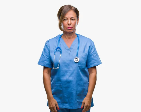 Medelåldern Ledande Sjuksköterska Läkare Kvinna Över Isolerade Bakgrund Deprimerad Och — Stockfoto