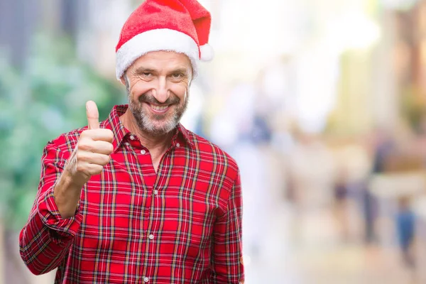 Edad Media Hoary Hombre Mayor Con Sombrero Navidad Sobre Fondo — Foto de Stock