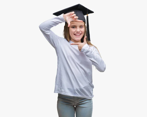 Young Beautiful Girl Wearing Graduate Cap Isolated Background Smiling Making — Stock Photo, Image