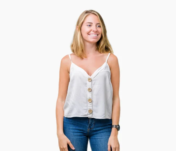 Mulher Bonita Usando Óculos Sobre Fundo Isolado Sorrindo Positivo Fazendo — Fotografia de Stock