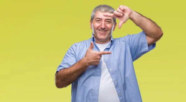 Handsome Senior Man Isolated Background Smiling Making Frame Hands Fingers — Stock Photo, Image
