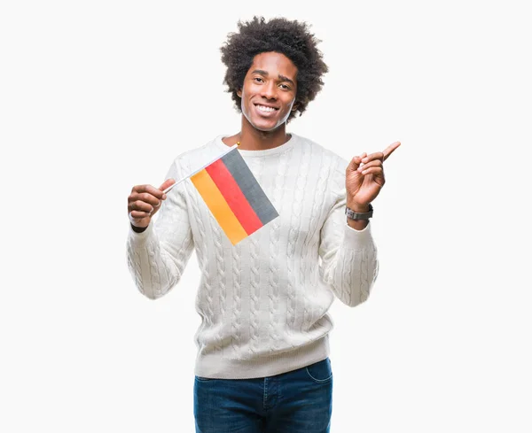 Bandera Hombre Afroamericano Alemania Sobre Fondo Aislado Muy Feliz Señalando —  Fotos de Stock