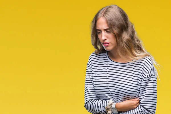 Mooie Jonge Blonde Vrouw Draagt Strepen Trui Geïsoleerde Achtergrond Met — Stockfoto