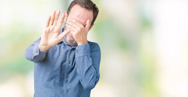 Bello Uomo Anziano Mezza Età Elegante Sfondo Isolato Che Copre — Foto Stock