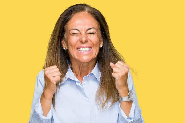 Schöne Erwachsene Frau Mittleren Alters Mit Isoliertem Hintergrund Aufgeregt Für — Stockfoto