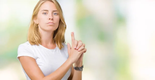 Hermosa Mujer Joven Con Gafas Sobre Fondo Aislado Sonriendo Positiva — Foto de Stock