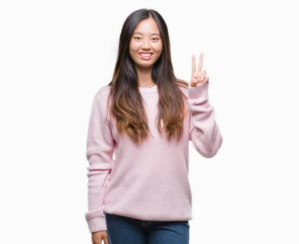Young Asian Woman Isolated Background Smiling Happy Face Winking Camera — Stock Photo, Image